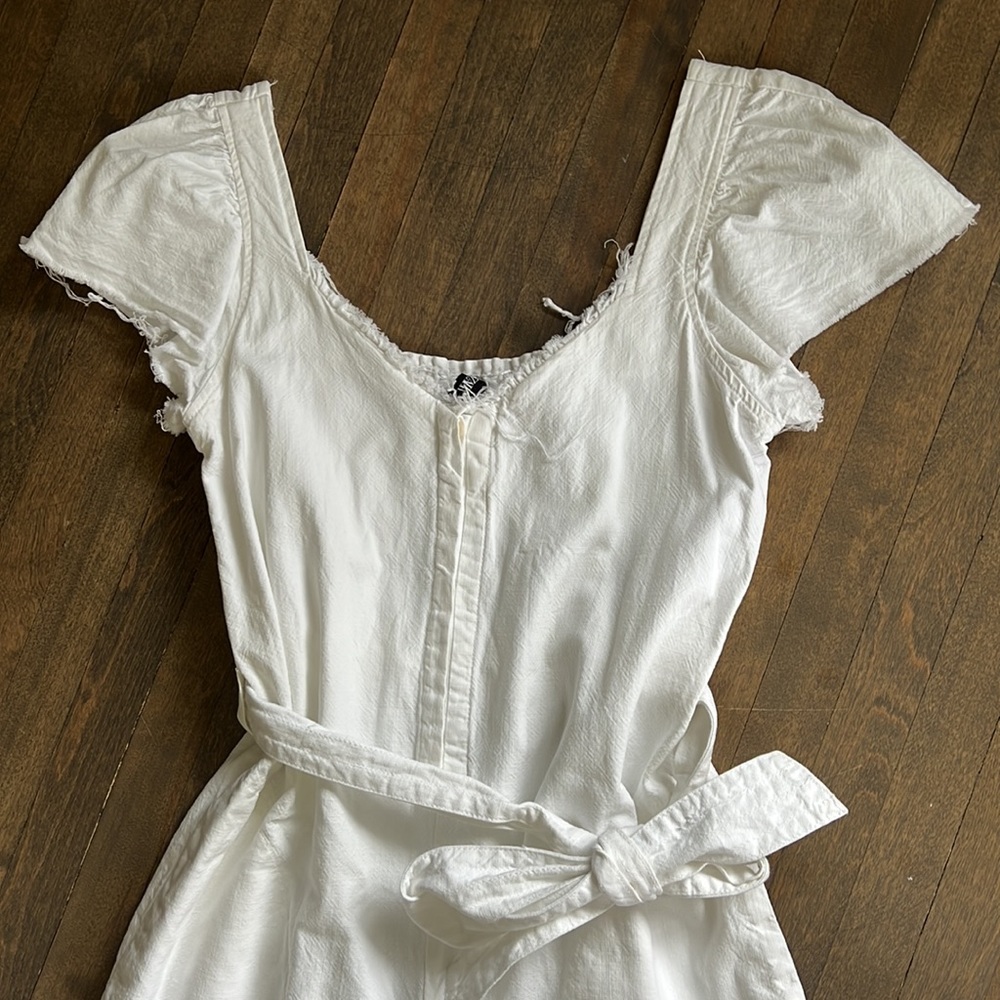 Zara White Denim Belted Jumpsuit - Picture 2 of 6
